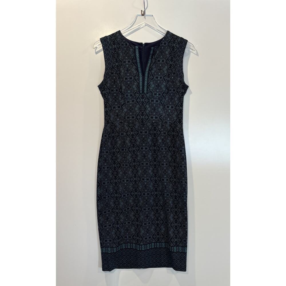 Adorne Dress‎ Blue Green Geometric Print Shesth Dress Womens Size 6